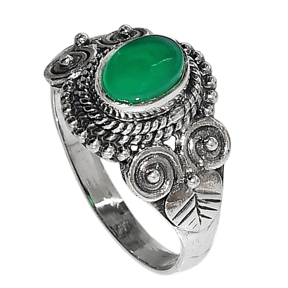 Green Onyx 925 Sterling Silver Ring Jewelry Size-14 SR01121