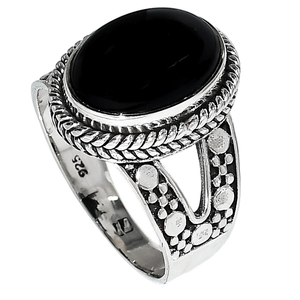Black Onyx 925 Sterling Silver Ring Jewelry Size-18 SR01123