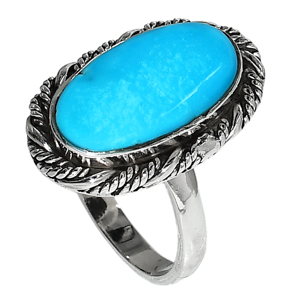Sleeping Beauty Turquoise 925 Sterling Silver Ring Jewelry Size-14 SR01124