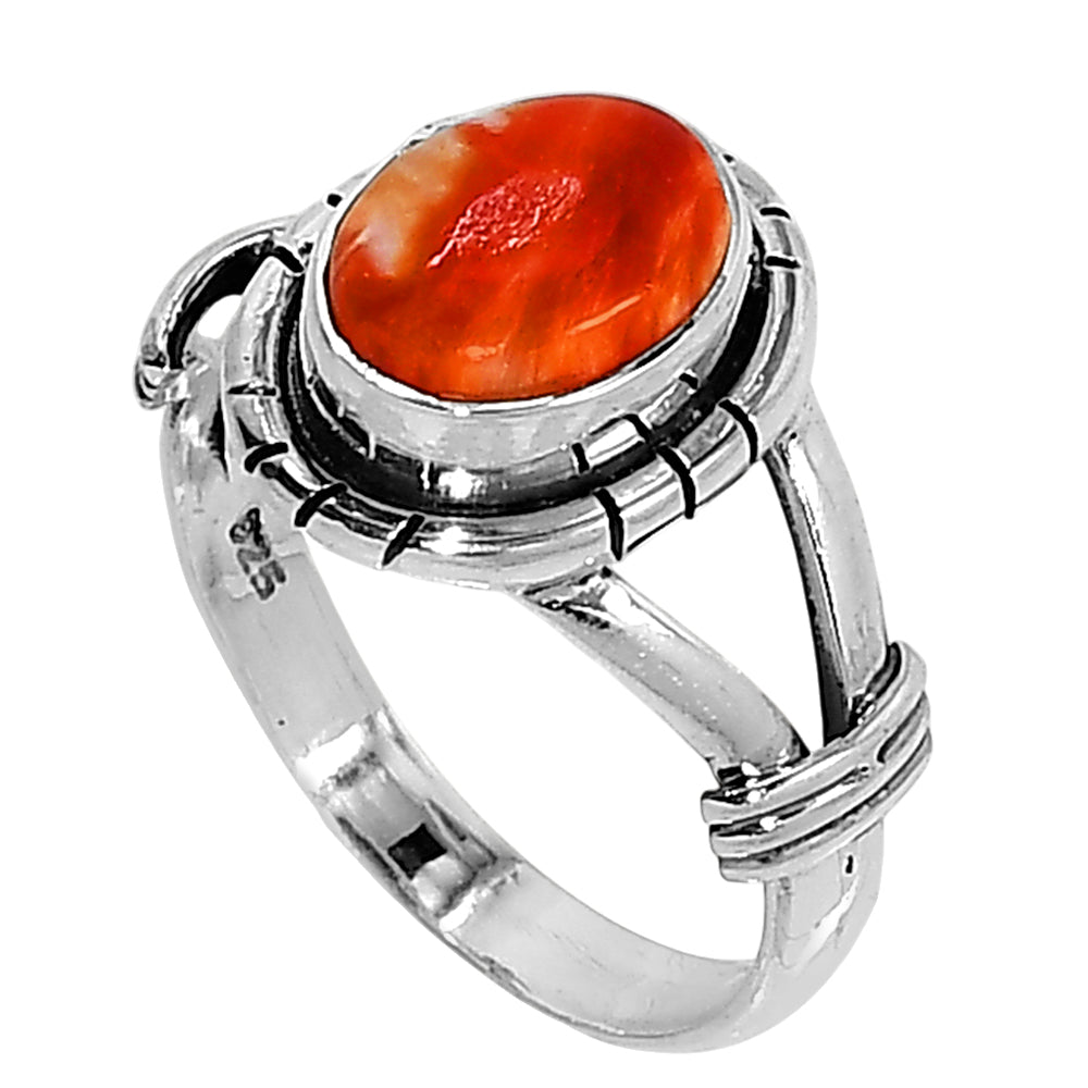 Kingman Orange Dahlia Turquoise 925 Sterling Silver Ring Jewelry Size-14 SR01125
