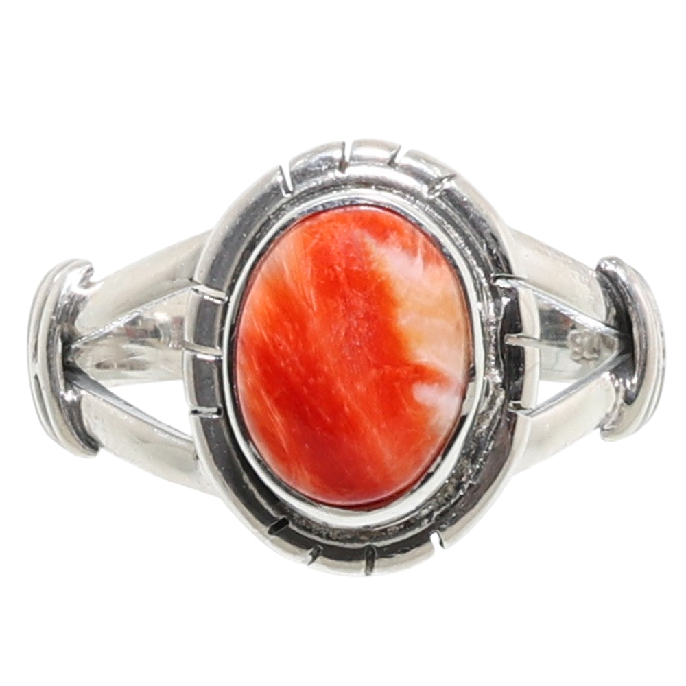 Kingman Orange Dahlia Turquoise 925 Sterling Silver Ring Jewelry Size-14 SR01125
