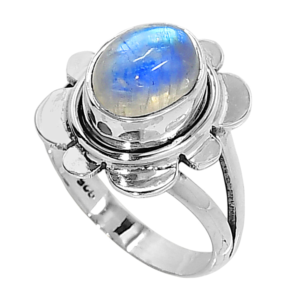 Rainbow Moonstone 925 Sterling Silver Ring Jewelry Size-10 SR01128