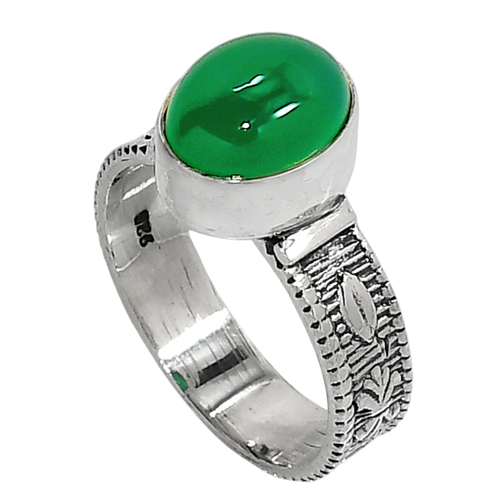 Green Onyx 925 Sterling Silver Ring Jewelry Size-14 SR01133