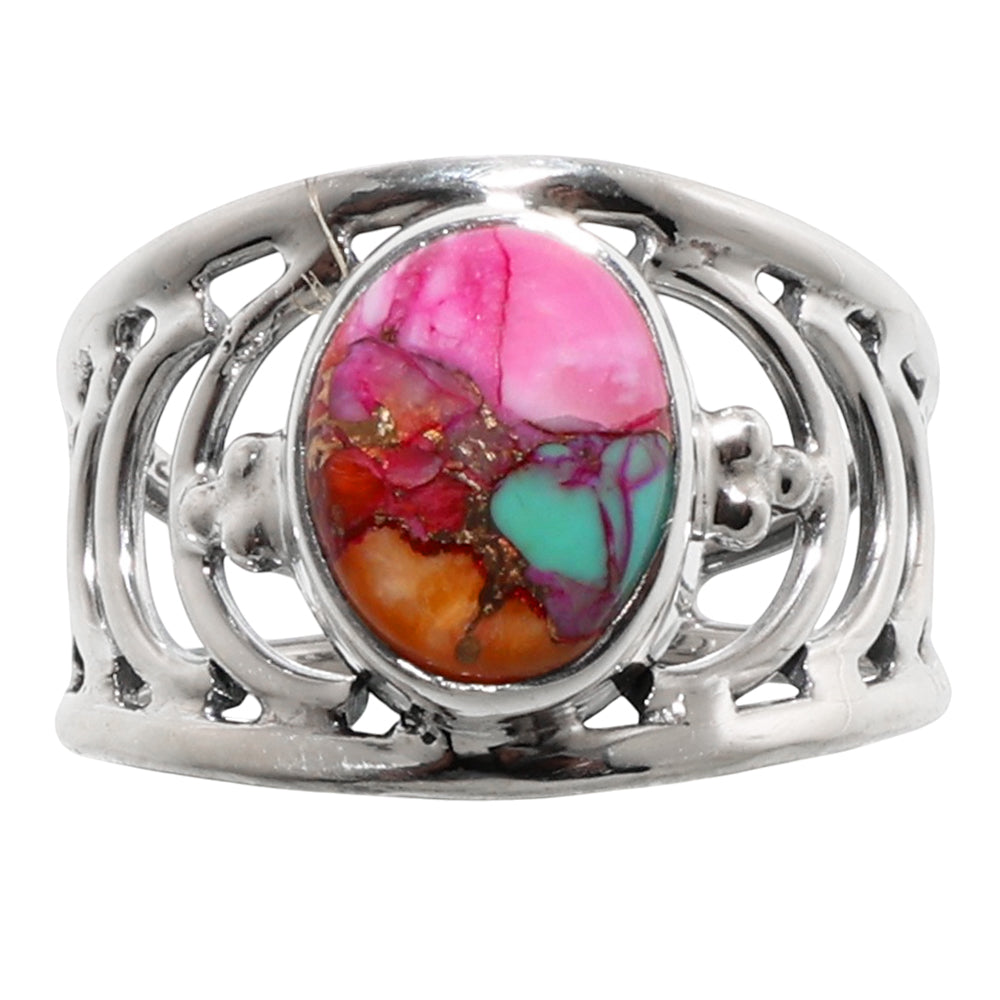 Kingman Orange Dahlia Turquoise 925 Sterling Silver Ring Jewelry Size-13 SR01139