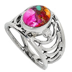 Kingman Orange Dahlia Turquoise 925 Sterling Silver Ring Jewelry Size-13 SR01139
