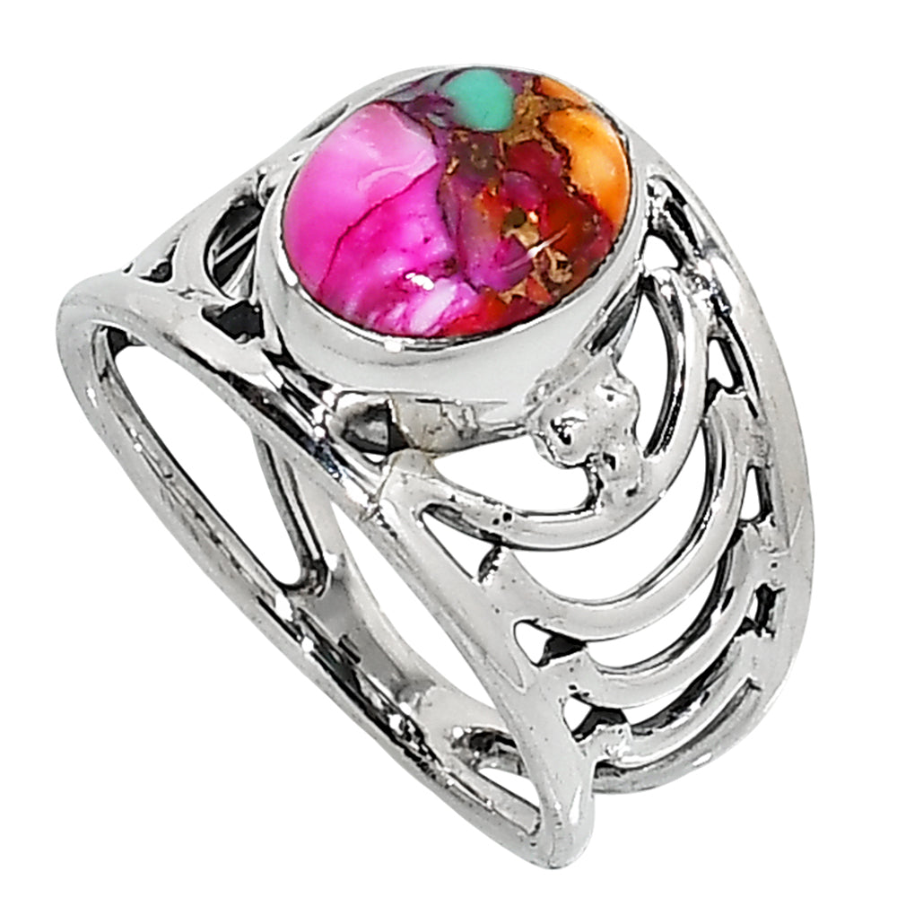 Kingman Orange Dahlia Turquoise 925 Sterling Silver Ring Jewelry Size-13 SR01139