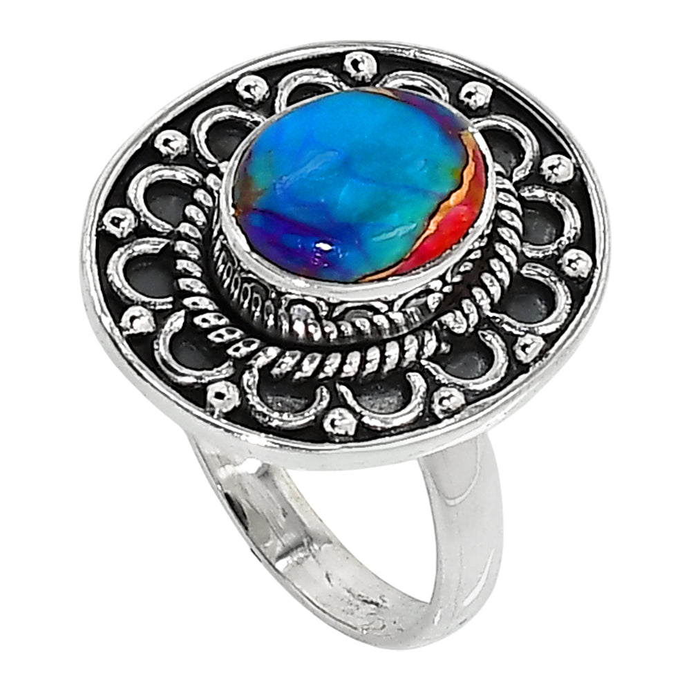Kingman Pink Dahlia Turquoise 925 Sterling Silver Ring Jewelry Size-12 SR01148