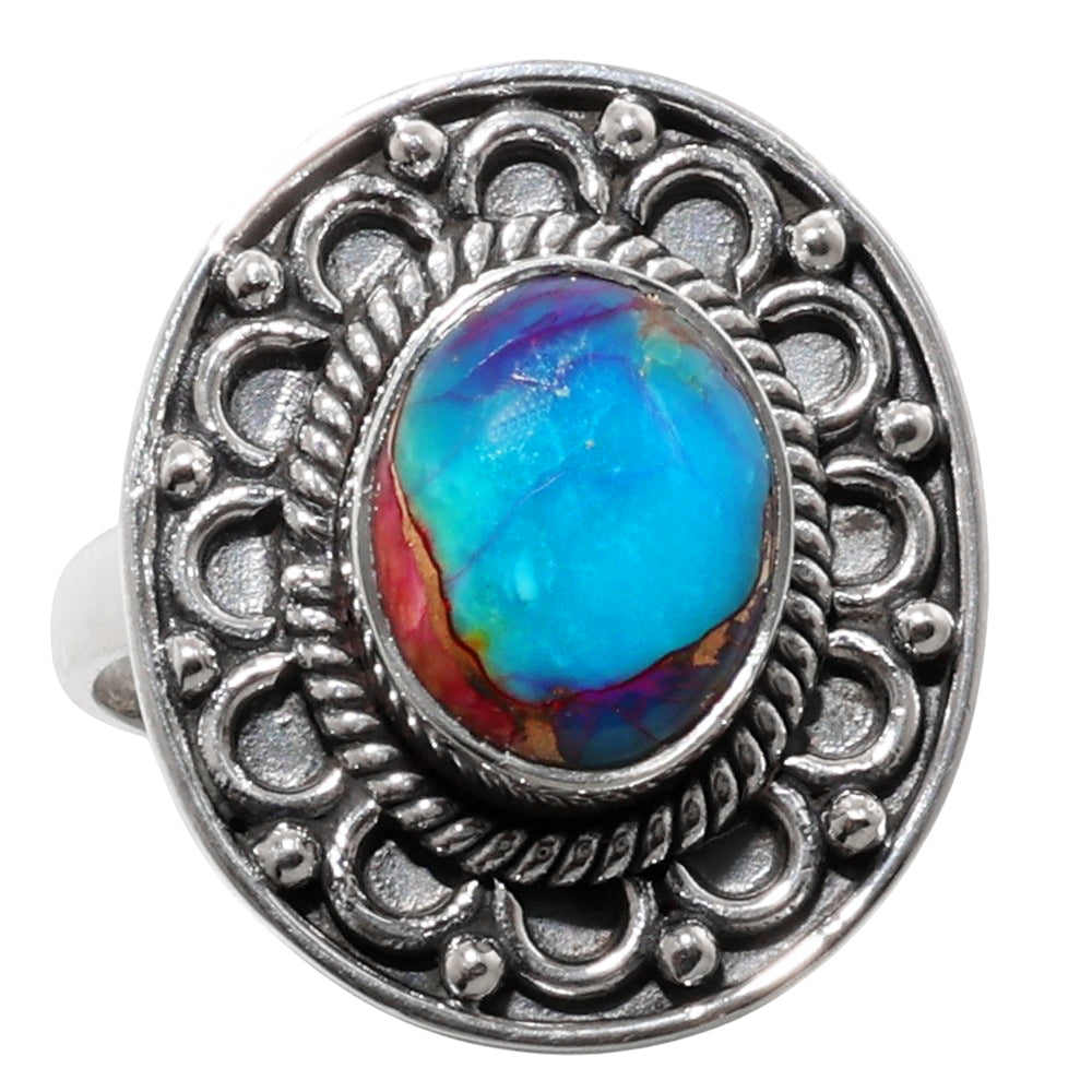 Kingman Pink Dahlia Turquoise 925 Sterling Silver Ring Jewelry Size-12 SR01148