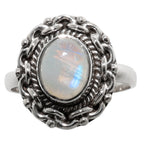 Rainbow Moonstone 925 Sterling Silver Ring Jewelry Size-16 SR01151