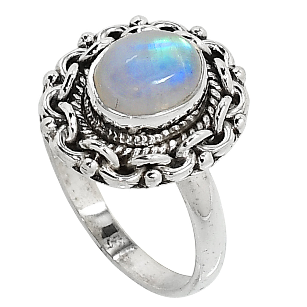 Rainbow Moonstone 925 Sterling Silver Ring Jewelry Size-16 SR01151