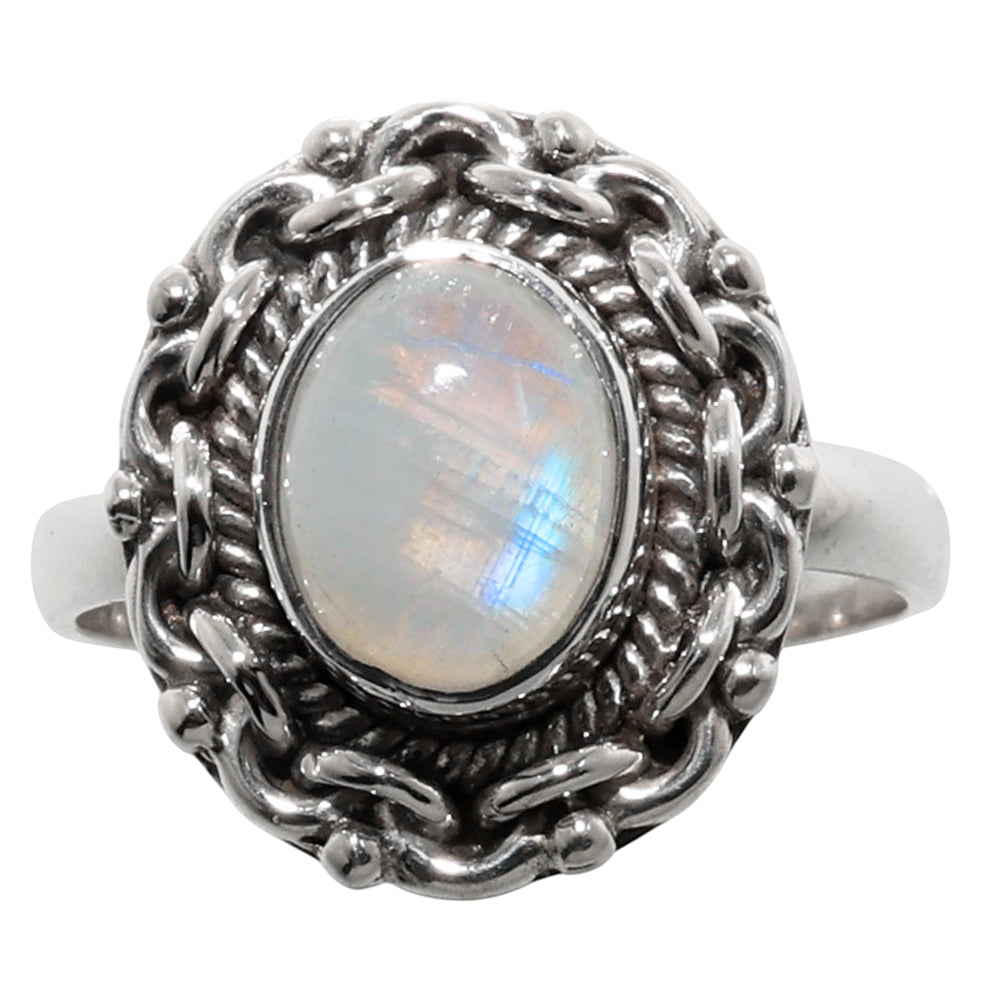 Rainbow Moonstone 925 Sterling Silver Ring Jewelry Size-16 SR01151