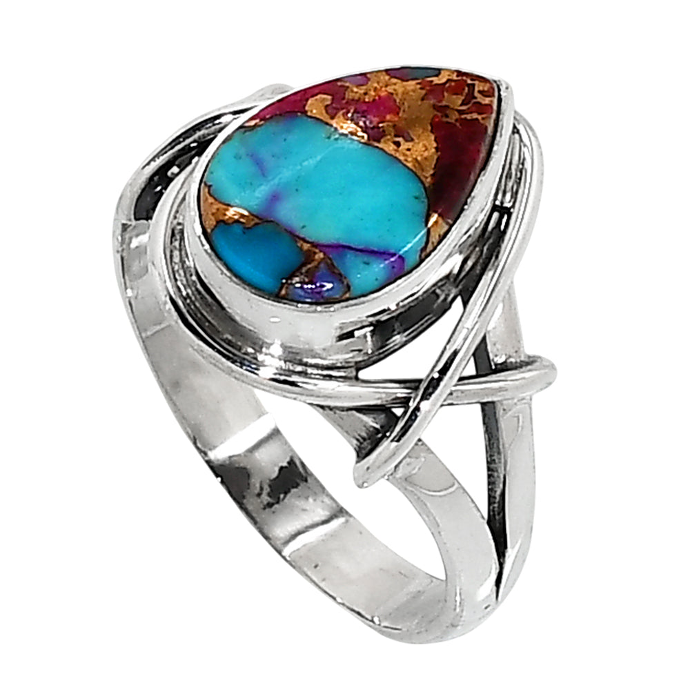 Kingman Pink Dahlia Turquoise 925 Sterling Silver Ring Jewelry Size-16 SR01152