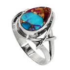 Kingman Pink Dahlia Turquoise 925 Sterling Silver Ring Jewelry Size-16 SR01152