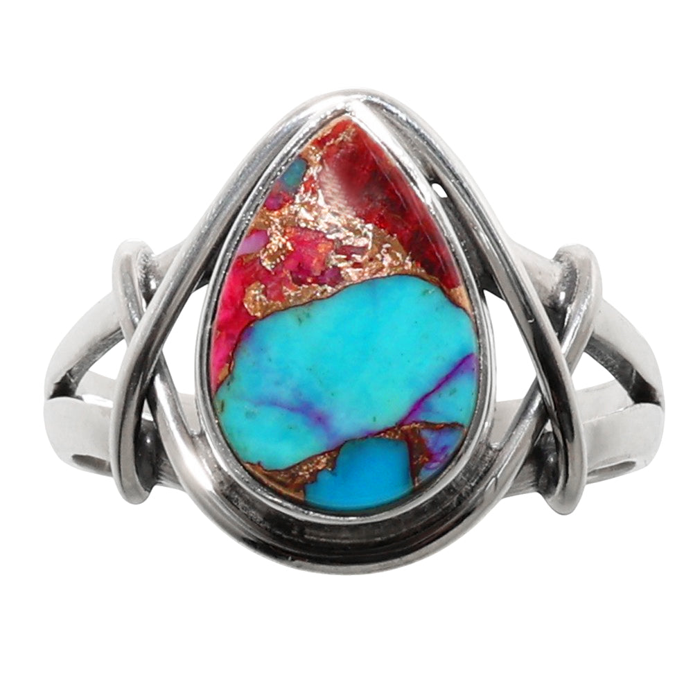 Kingman Pink Dahlia Turquoise 925 Sterling Silver Ring Jewelry Size-16 SR01152