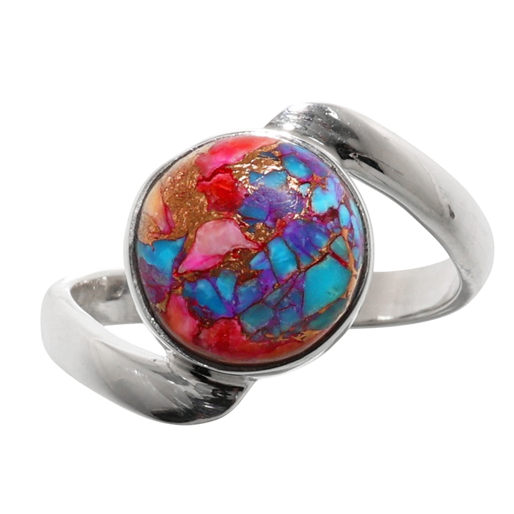 Kingman Pink Dahlia Turquoise 925 Sterling Silver Ring Jewelry Size-17 SR01153