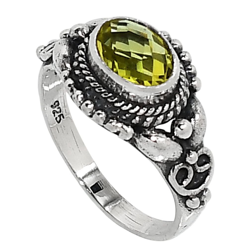 Lemon Quartz Checker Briolette 925 Sterling Silver Ring Jewelry Size-9 SR01160