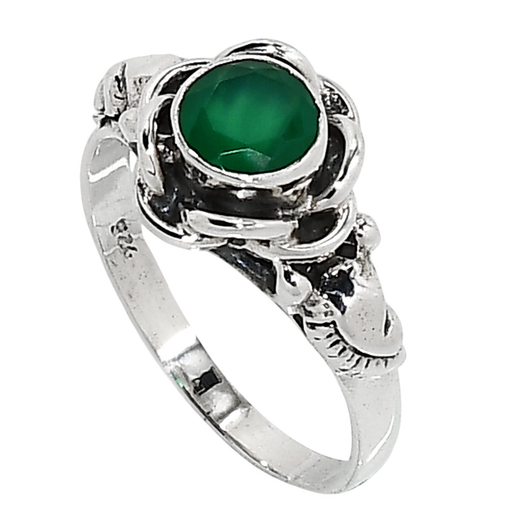 Green Onyx 925 Sterling Silver Ring Jewelry Size-17 SR01166