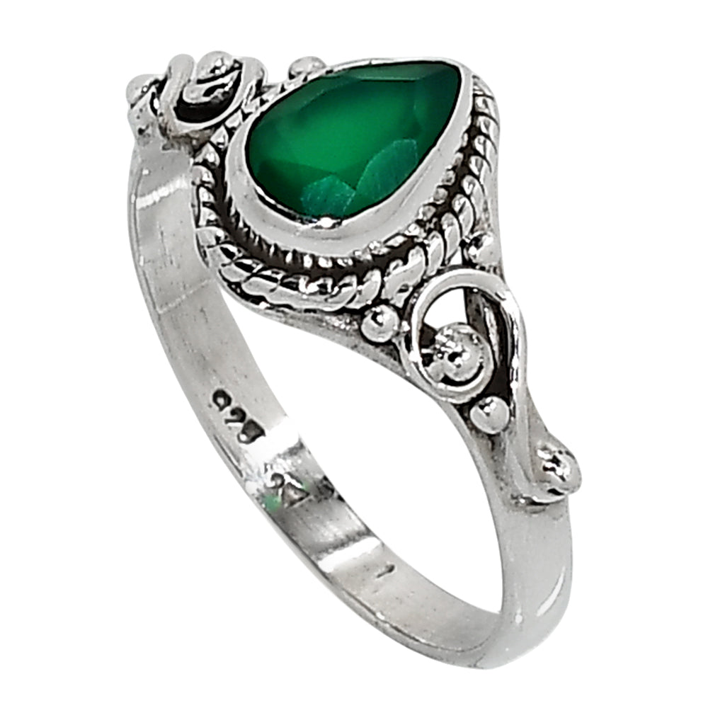 Green Onyx 925 Sterling Silver Ring Jewelry Size-17 SR01172