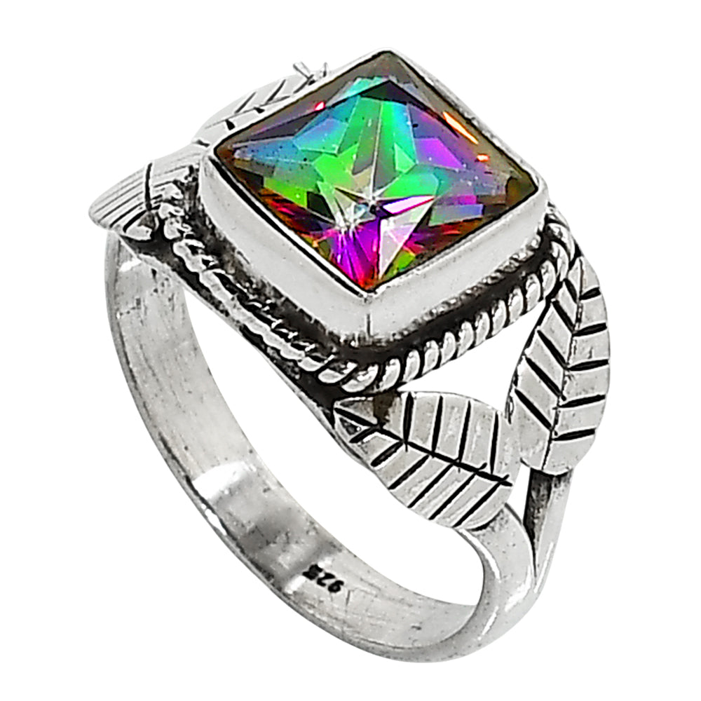 Leaf - Mystic Topaz 925 Sterling Silver Ring Jewelry Size-16 SR01173