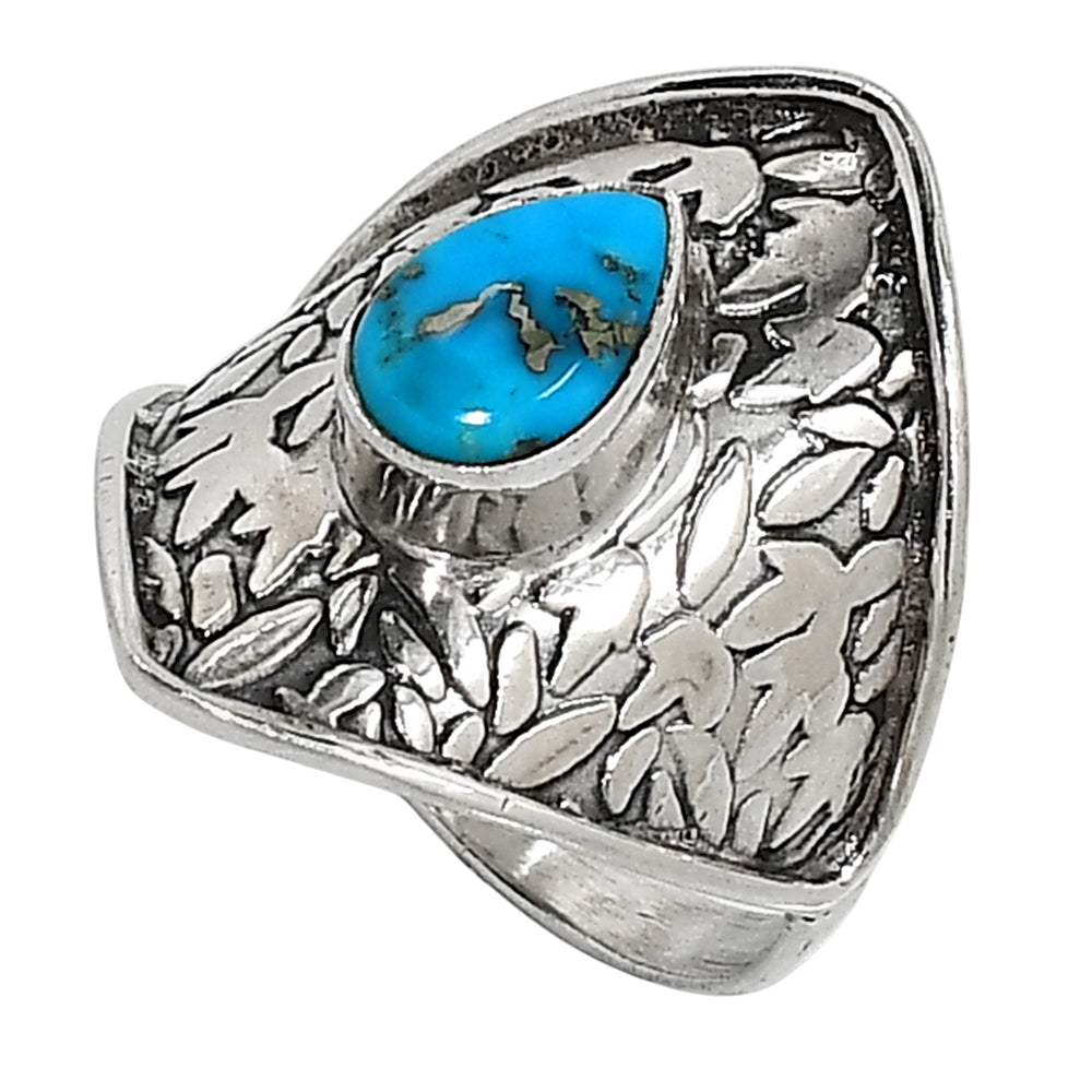 Kingman Turquoise With Pyrite 925 Sterling Silver Ring Jewelry Size-14 SR01175