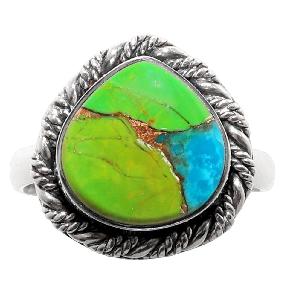 Blue Turquoise In Green Mohave 925 Sterling Silver Ring Jewelry Size-18 SR01178