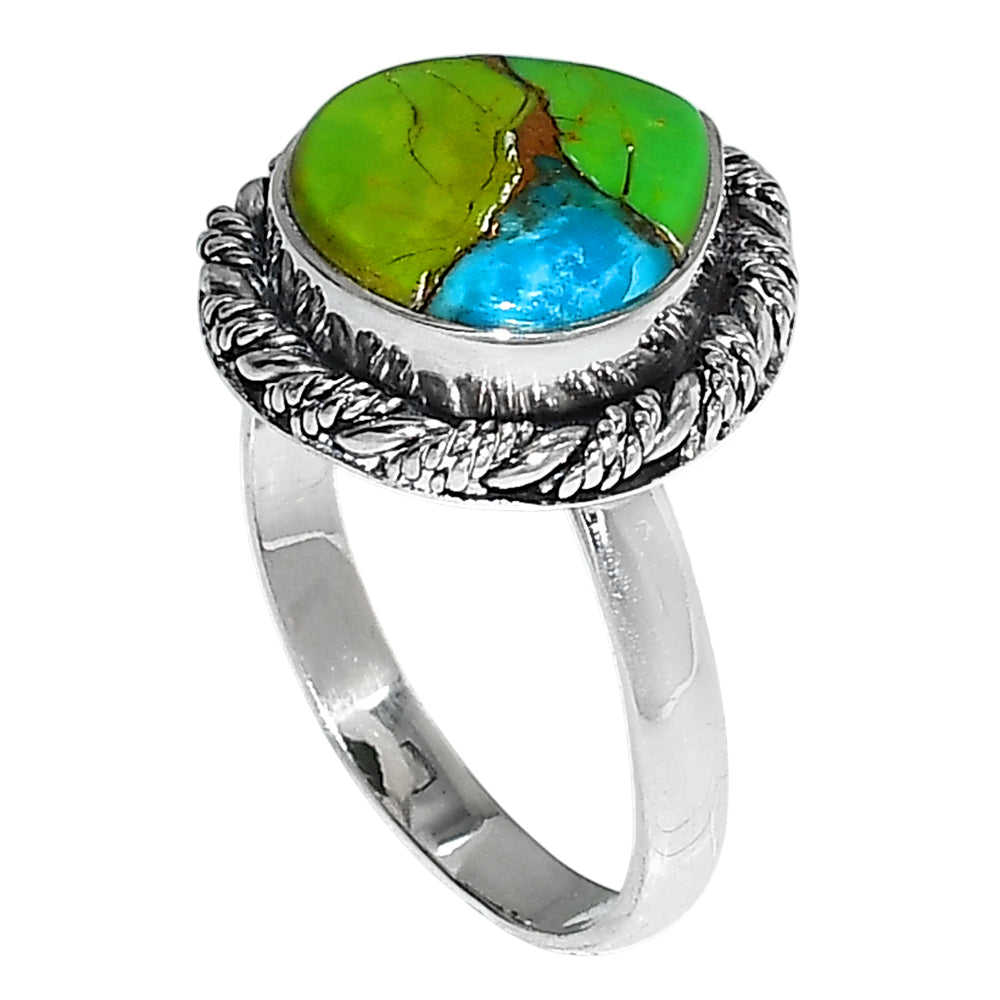 Blue Turquoise In Green Mohave 925 Sterling Silver Ring Jewelry Size-18 SR01178