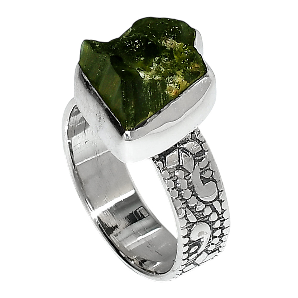 Moldavite Rough 925 Sterling Silver Ring Jewelry Size-17 SR01182