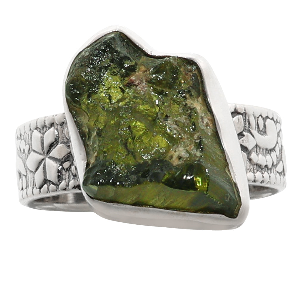 Moldavite Rough 925 Sterling Silver Ring Jewelry Size-17 SR01182