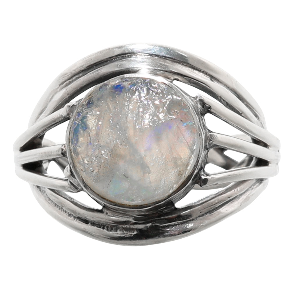 Rainbow Moonstone Rough 925 Sterling Silver Ring Jewelry Size-16 SR01205