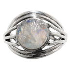 Rainbow Moonstone Rough 925 Sterling Silver Ring Jewelry Size-16 SR01205