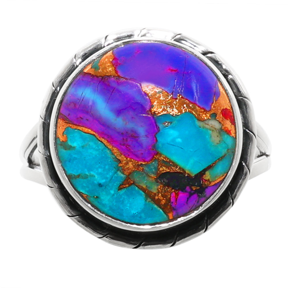 Kingman Purple Dahlia Turquoise 925 Sterling Silver Ring Jewelry Size-16 SR01207