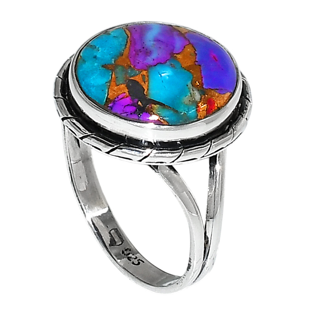 Kingman Purple Dahlia Turquoise 925 Sterling Silver Ring Jewelry Size-16 SR01207