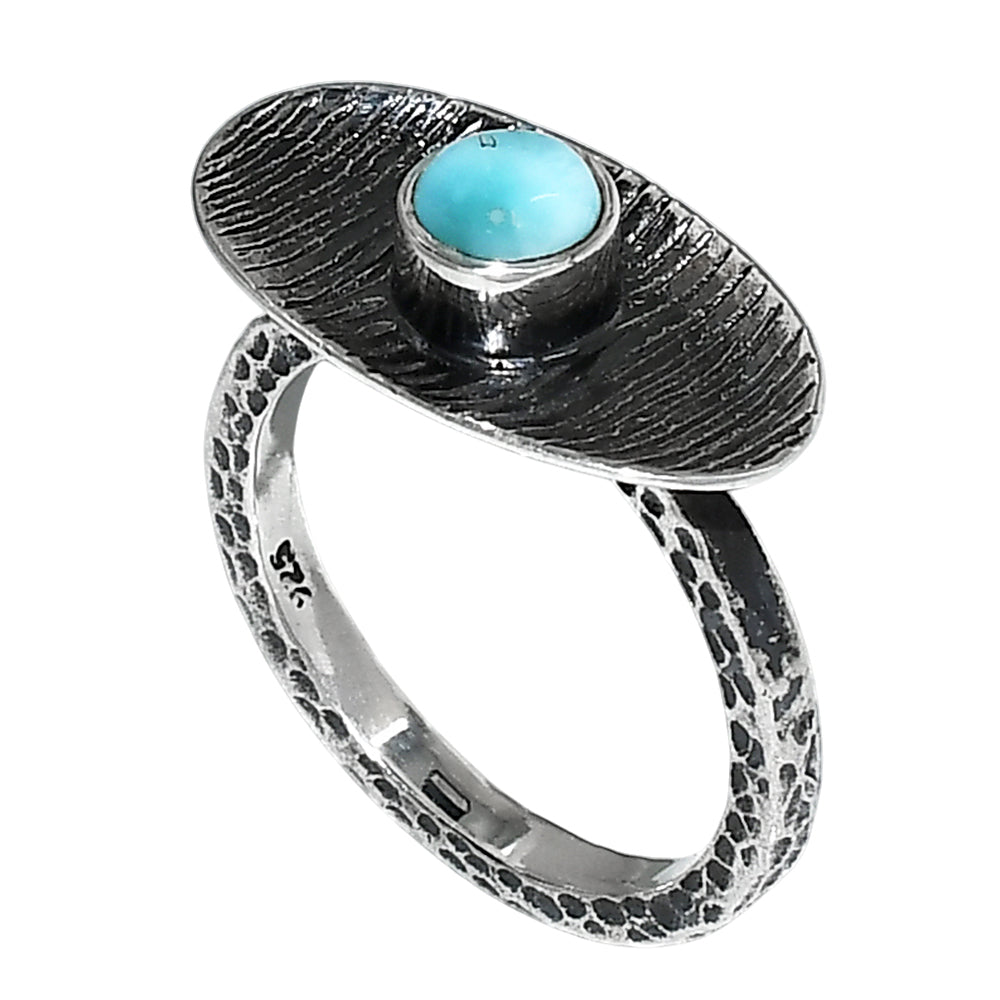 Larimar (Dominican Republic) 925 Sterling Silver Ring Jewelry Size-14 SR01208