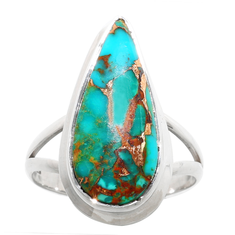 Kingman Copper Teal Turquoise 925 Sterling Silver Ring Jewelry Size-20 SR01211