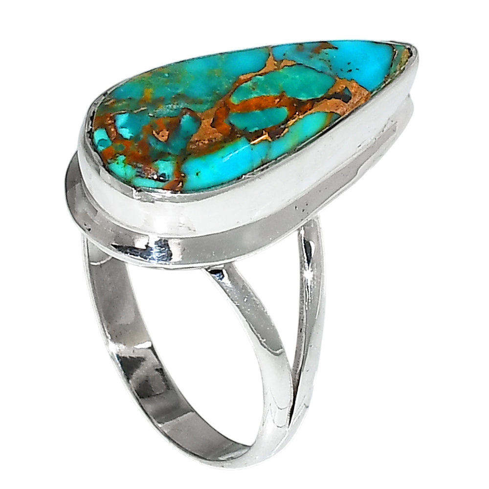 Kingman Copper Teal Turquoise 925 Sterling Silver Ring Jewelry Size-20 SR01211