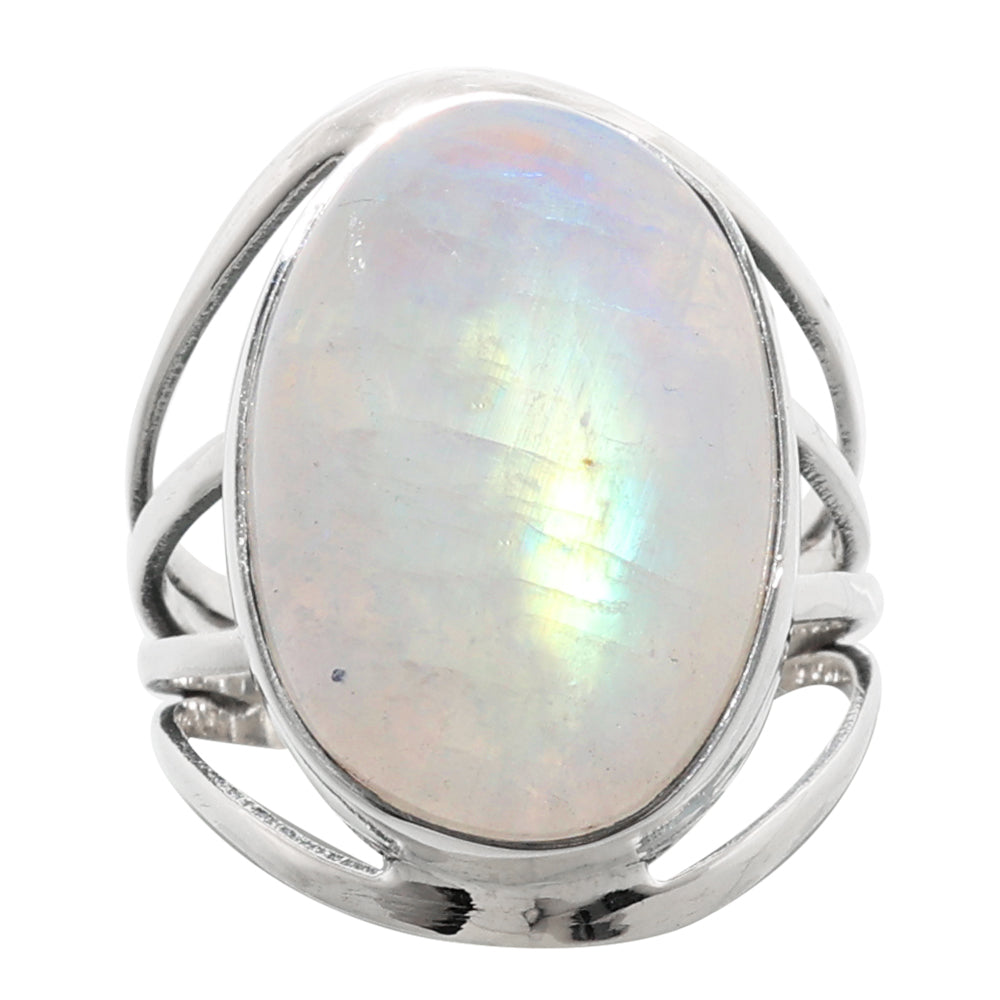 Rainbow Moonstone 925 Sterling Silver Ring Jewelry Size-14 SR01213