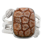 Flower Fossil Coral 925 Sterling Silver Ring Jewelry Size-22 SR01215