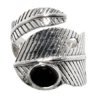 Adjustable Feather - Black Onyx 925 Sterling Silver Ring Jewelry Size-18 SR01220