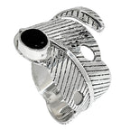 Adjustable Feather - Black Onyx 925 Sterling Silver Ring Jewelry Size-18 SR01220