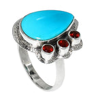 Sleeping Beauty Turquoise and Hessonite Garnet 925 Sterling Silver Ring Jewelry Size-22 SR01221