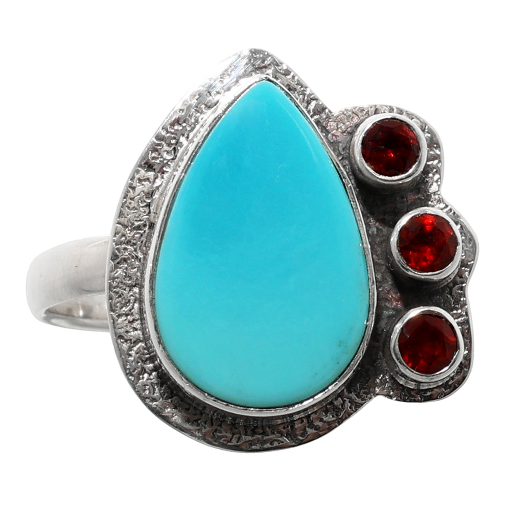 Sleeping Beauty Turquoise and Hessonite Garnet 925 Sterling Silver Ring Jewelry Size-22 SR01221