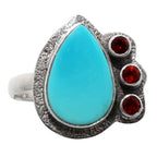 Sleeping Beauty Turquoise and Hessonite Garnet 925 Sterling Silver Ring Jewelry Size-22 SR01221