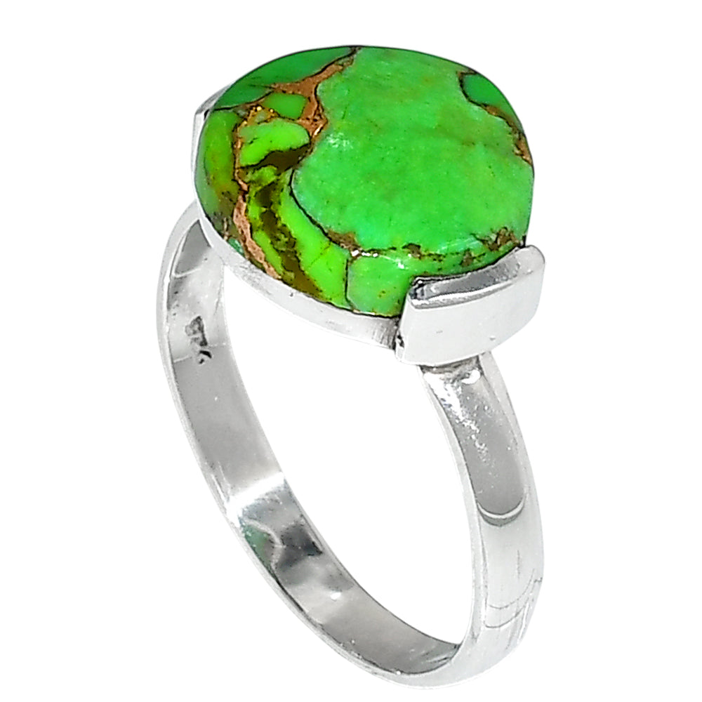 Copper Green Turquoise 925 Sterling Silver Ring Jewelry Size-20 SR01225