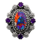 Kingman Orange Dahlia Turquoise and Amethyst 925 Sterling Silver Ring Jewelry Size-17 SR01226
