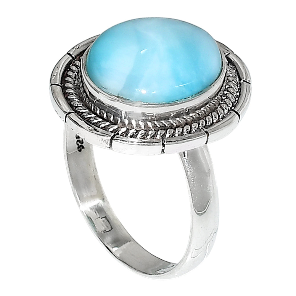 Larimar (Dominican Republic) 925 Sterling Silver Ring Jewelry Size-20 SR01227