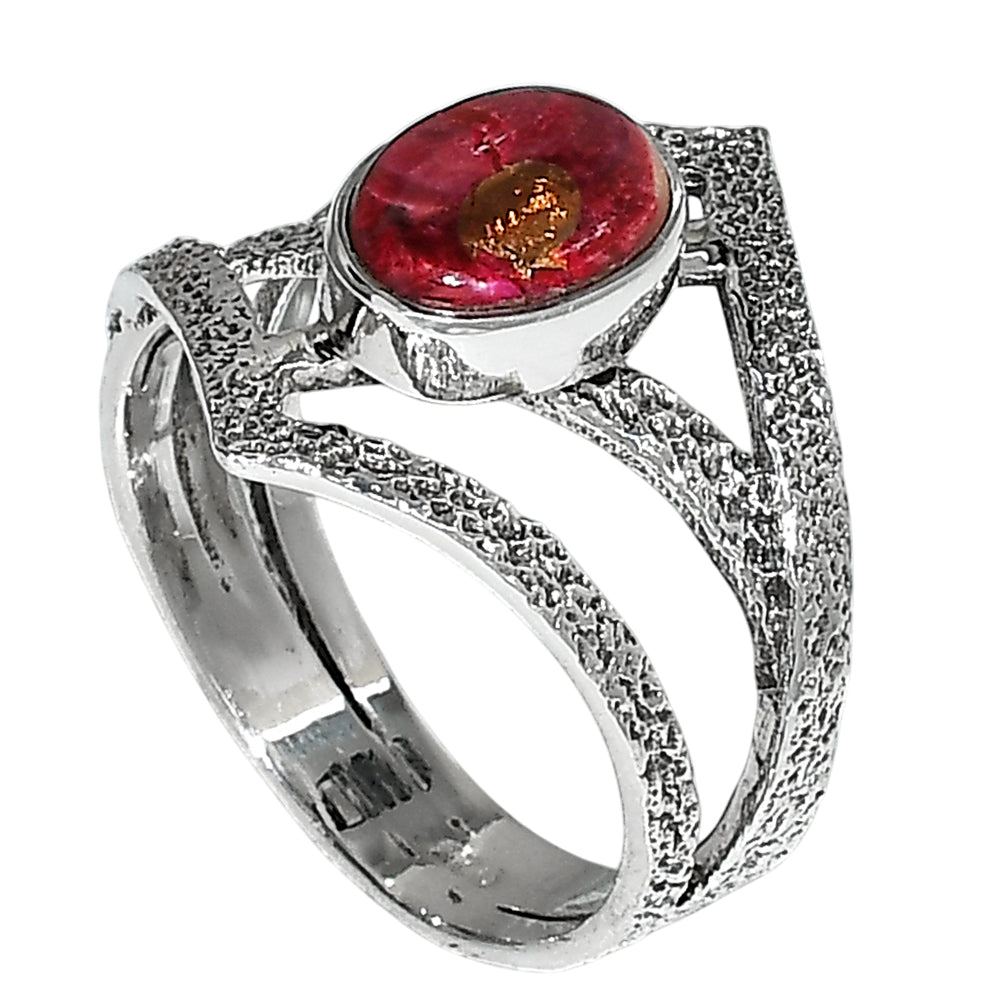 Kingman Pink Dahlia Turquoise 925 Sterling Silver Ring Jewelry Size-20 SR01228