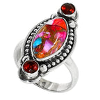 Kingman Orange Dahlia Turquoise and Hessonite Garnet 925 Sterling Silver Ring Jewelry Size-16 SR01233