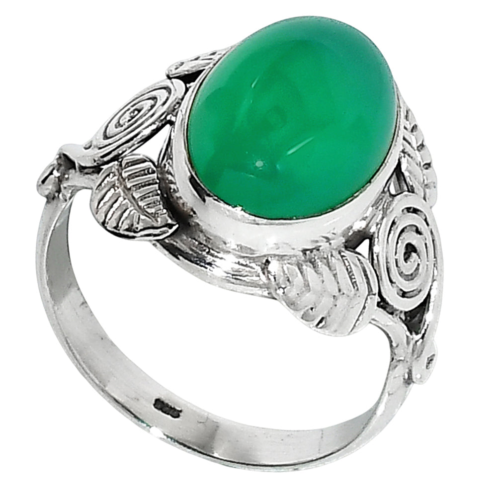 Leaf - Green Onyx 925 Sterling Silver Ring Jewelry Size-18 SR01234