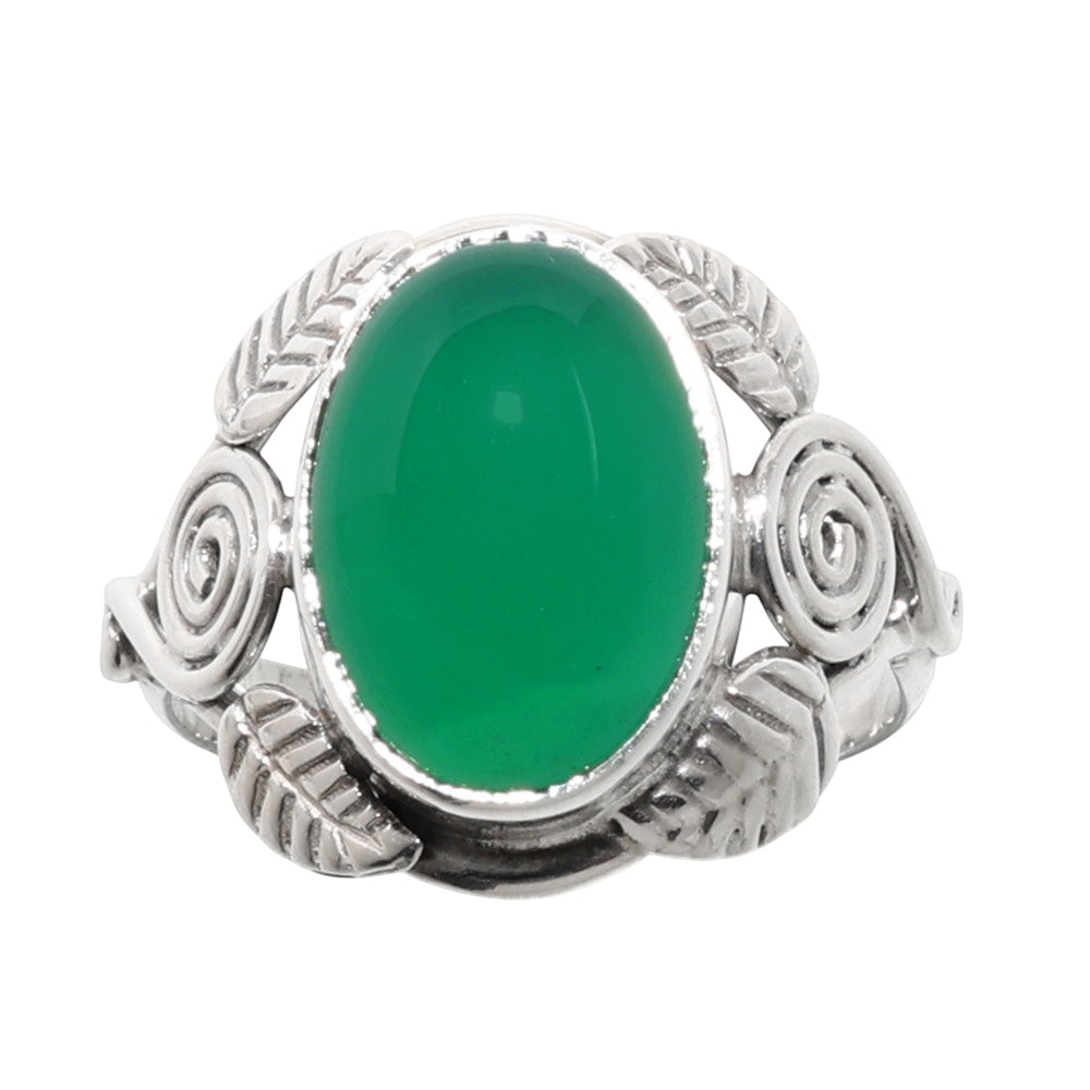 Leaf - Green Onyx 925 Sterling Silver Ring Jewelry Size-18 SR01234