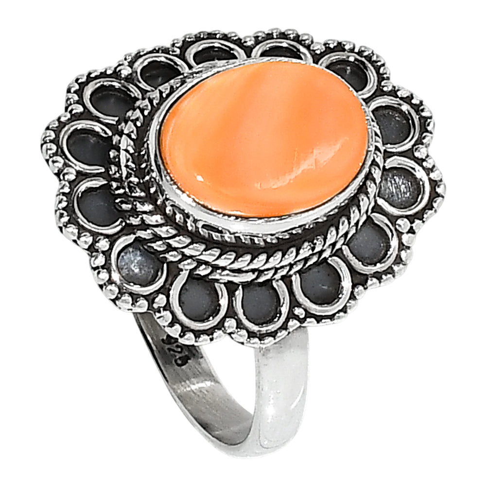 Natural Spiny Oyster Shell 925 Sterling Silver Ring Jewelry Size-18 SR01242